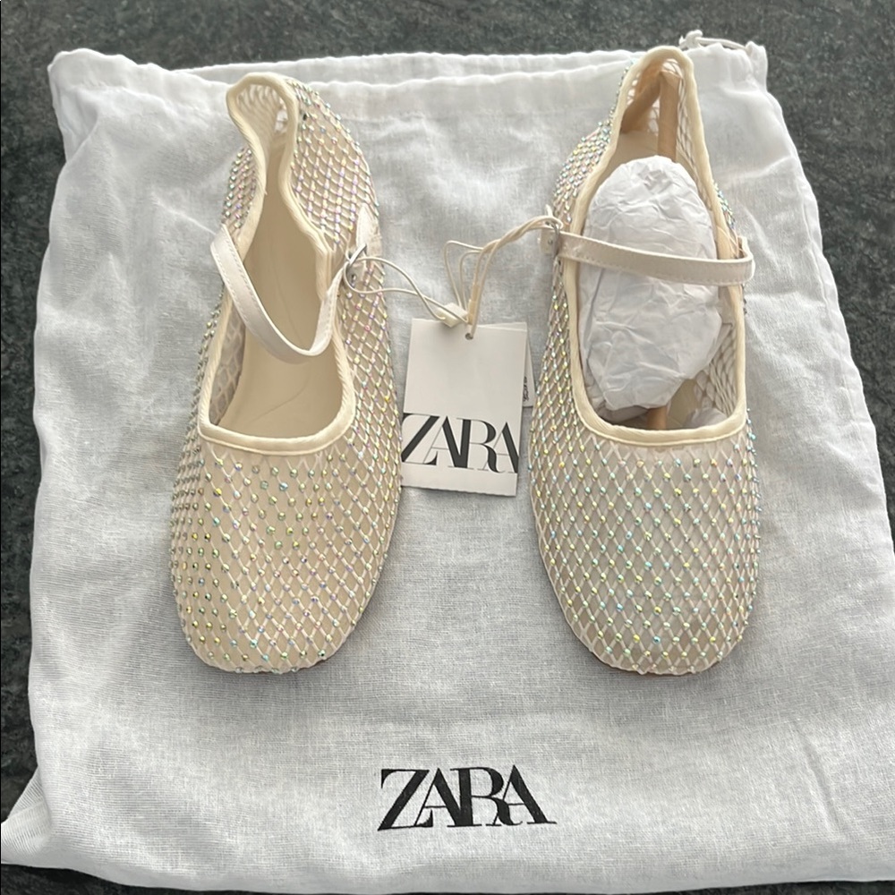 Zara Cream Girl Shoes with Rhinestone Detailing